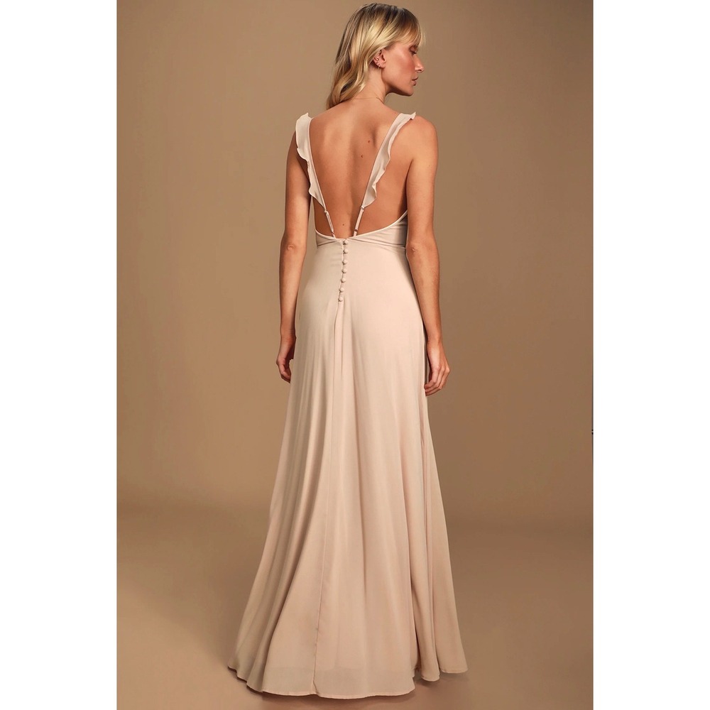 Lulus Meteoric Rise Maxi Dress Women XS Blush Pink Ruffle Backless Formal Gown